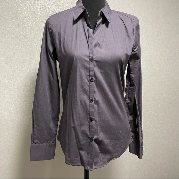 Old Navy Tops - Old Navy Long Sleeve Fitted Poplin Women’s Top Gray MEDIUM